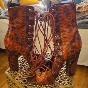 Liliana Red and Brown Lace-Up Boots